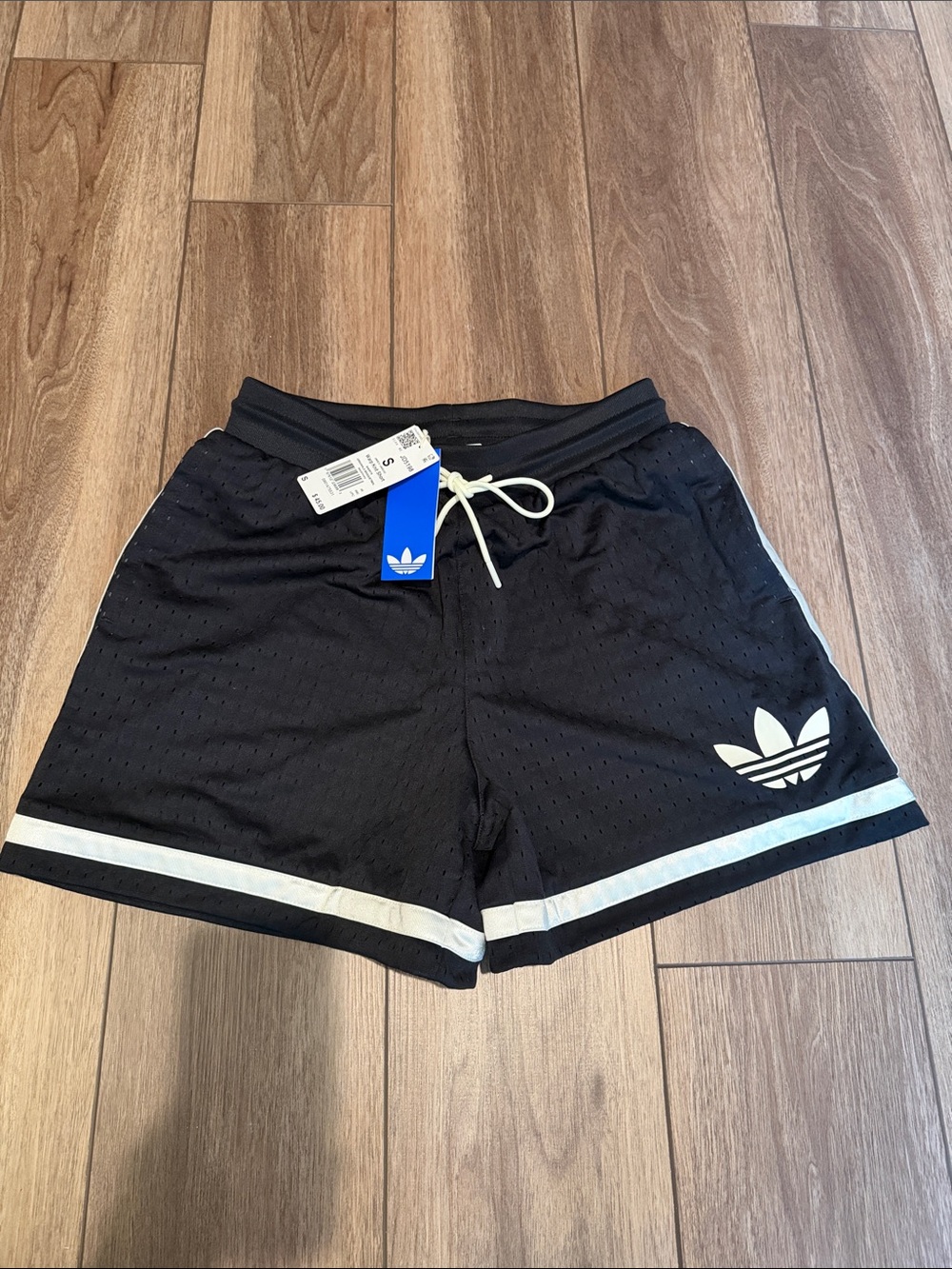adidas Black Athletic Mesh Shorts with White Trim